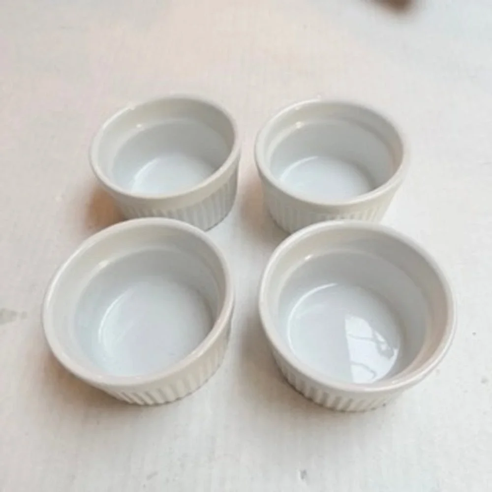Pier 1 Imports White Porcelain Ramekins Set of 4 Fluted Souffle Dishes 3.5 Inch